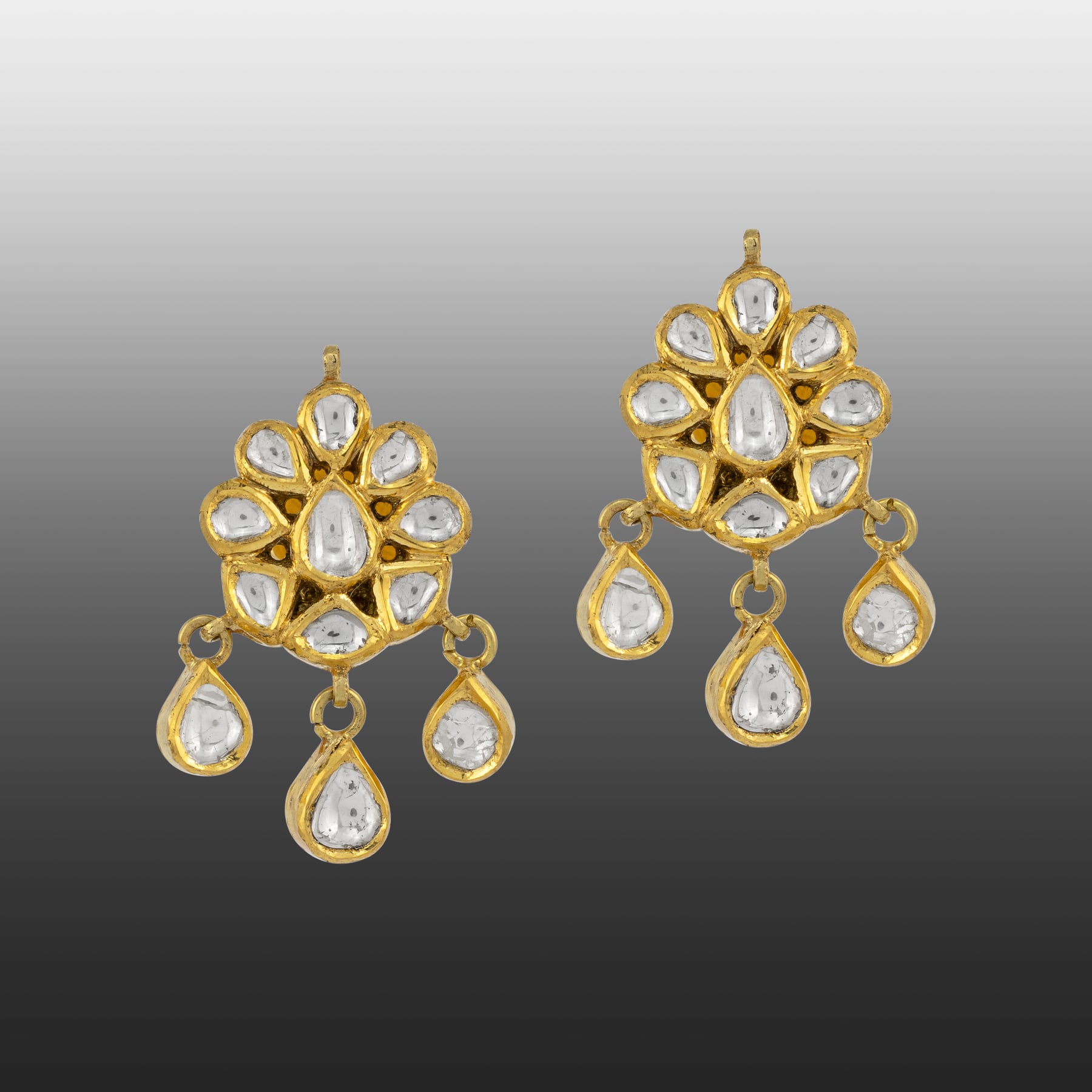 Floral Polki Earring with Teardrop Polki Drops